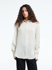 The Frankie Shop - Peri Striped Silk Shirt in Cream and Navy Stripe
