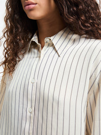 The Frankie Shop - Peri Striped Silk Shirt in Cream and Navy Stripe