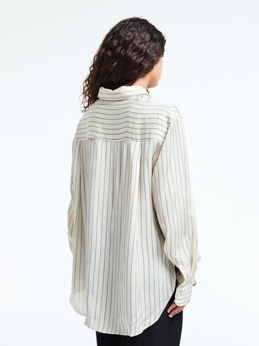 The Frankie Shop - Peri Striped Silk Shirt in Cream and Navy Stripe
