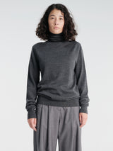 The Frankie Shop - Eve Thin Turtleneck Sweater in Dark Grey Melange