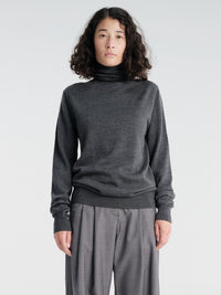 The Frankie Shop - Eve Thin Turtleneck Sweater in Dark Grey Melange