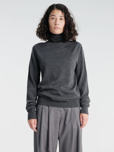 The Frankie Shop - Eve Thin Turtleneck Sweater in Dark Grey Melange