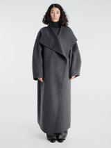 The Frankie Shop - Leroy Funnel Neck Wool Coat in Dark Grey Melange