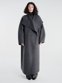The Frankie Shop - Leroy Funnel Neck Wool Coat in Dark Grey Melange