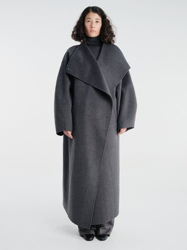 The Frankie Shop - Leroy Funnel Neck Wool Coat in Dark Grey Melange