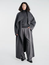The Frankie Shop - Leroy Funnel Neck Wool Coat in Dark Grey Melange