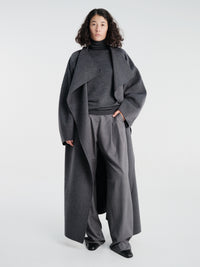 The Frankie Shop - Leroy Funnel Neck Wool Coat in Dark Grey Melange