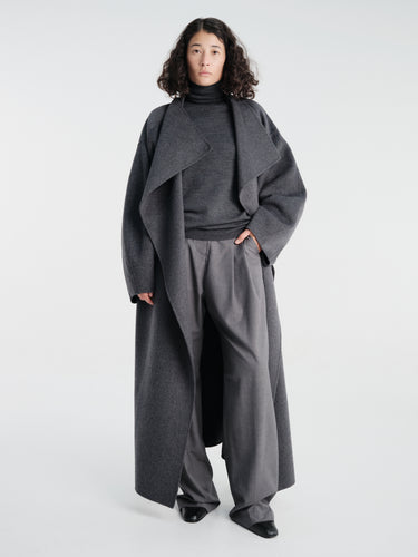 The Frankie Shop - Leroy Funnel Neck Wool Coat in Dark Grey Melange