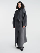 The Frankie Shop - Leroy Funnel Neck Wool Coat in Dark Grey Melange