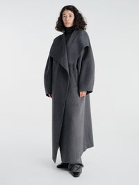The Frankie Shop - Leroy Funnel Neck Wool Coat in Dark Grey Melange