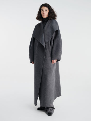 The Frankie Shop - Leroy Funnel Neck Wool Coat in Dark Grey Melange