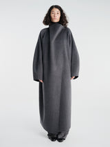The Frankie Shop - Leroy Funnel Neck Wool Coat in Dark Grey Melange