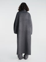The Frankie Shop - Leroy Funnel Neck Wool Coat in Dark Grey Melange