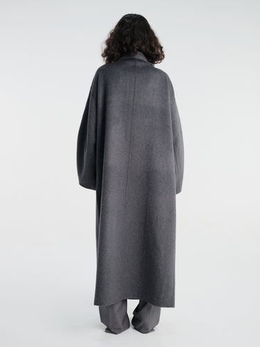 The Frankie Shop - Leroy Funnel Neck Wool Coat in Dark Grey Melange