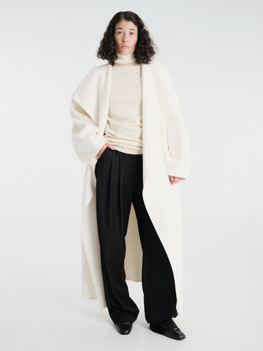 The Frankie Shop - Leroy Funnel Neck Wool Coat in White