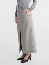 The Frankie Shop - Maybelle Wool Front Slit Pencil Skirt - Light Taupe Melange