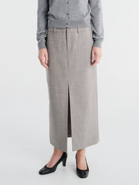 The Frankie Shop - Maybelle Wool Front Slit Pencil Skirt - Light Taupe Melange