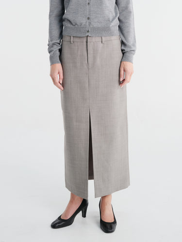 The Frankie Shop - Maybelle Wool Front Slit Pencil Skirt - Light Taupe Melange