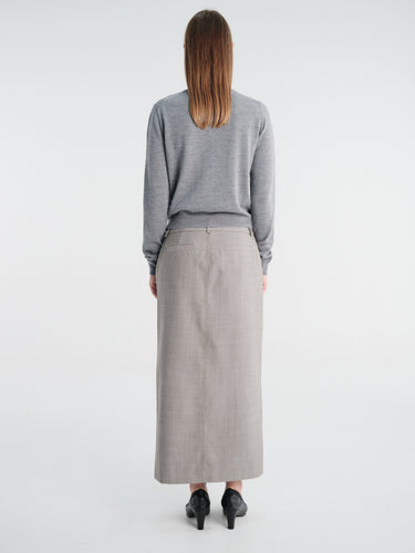 The Frankie Shop - Maybelle Wool Front Slit Pencil Skirt - Light Taupe Melange