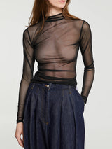 The Frankie Shop - Tulia Long Sleeve Mesh T-shirt in Black