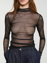 The Frankie Shop - Tulia Long Sleeve Mesh T-shirt in Black