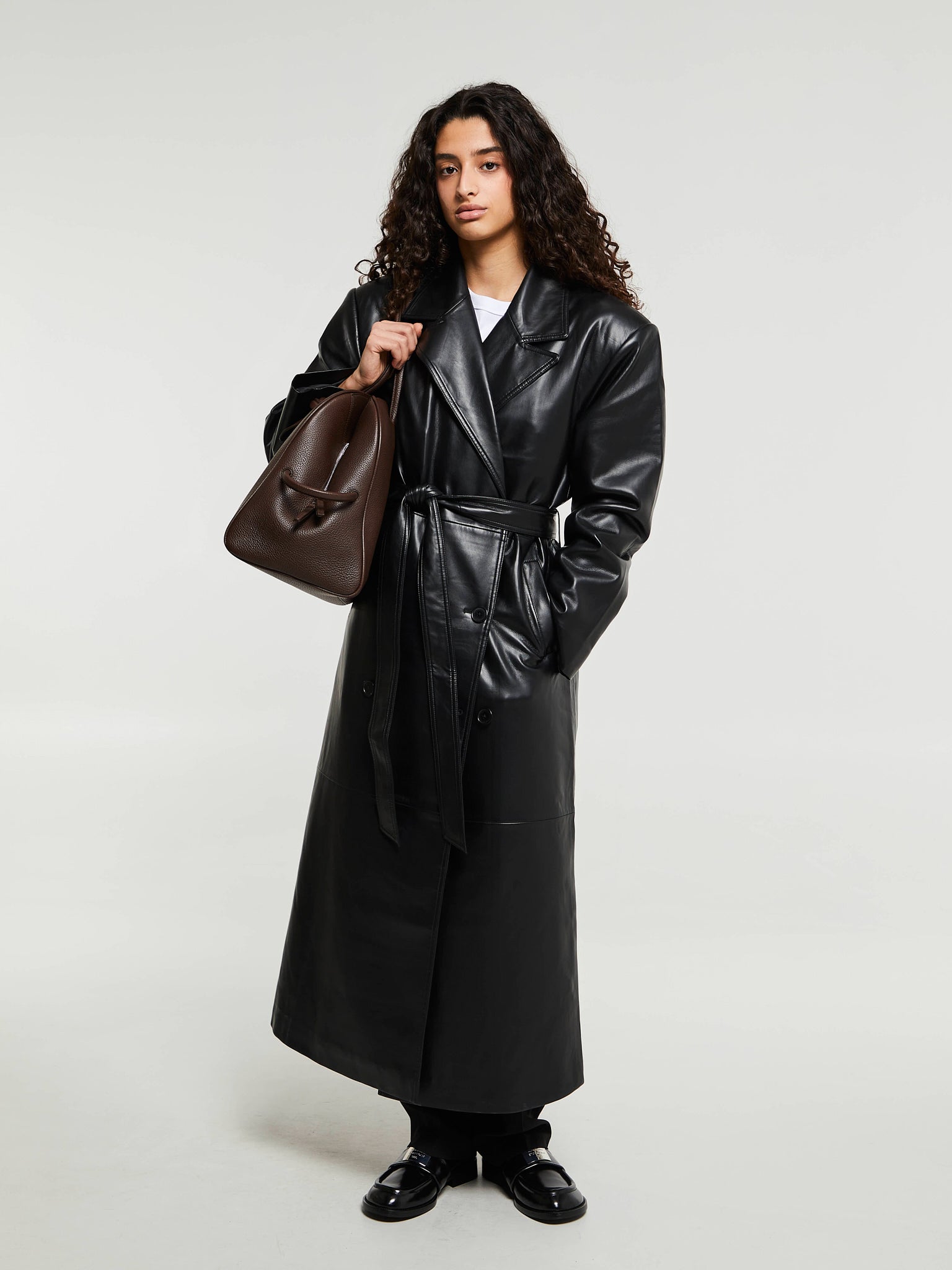 The Frankie Shop - Tina Faux Leather Trench Coat in Black