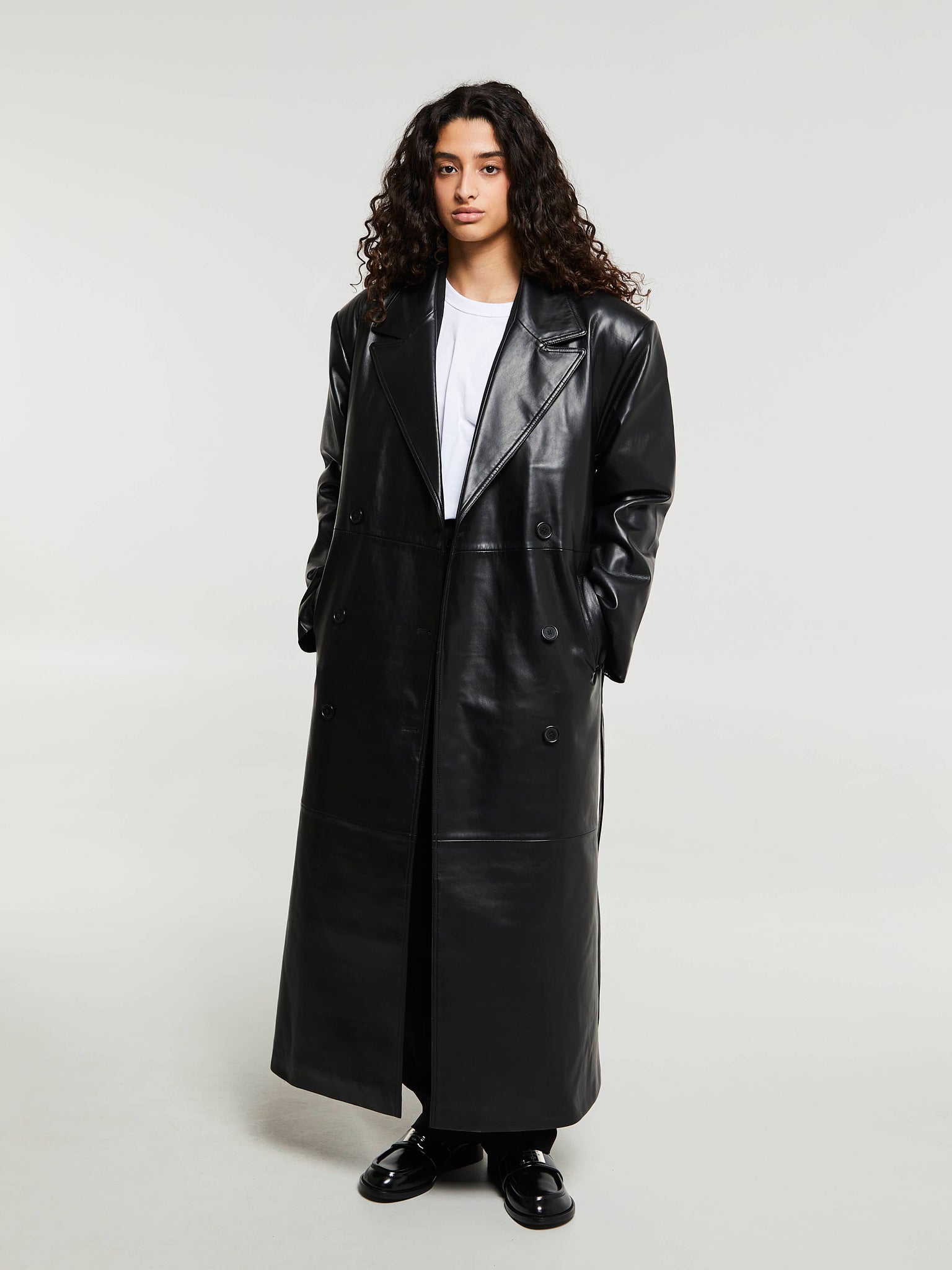 The Frankie Shop - Tina Faux Leather Trench Coat in Black