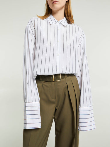 The Frankie Shop - Anvers Button Up Stripe Shirt in White and Black Stripes