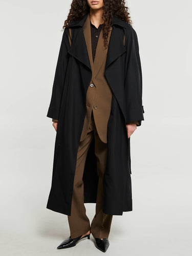 The Frankie Shop - Astoria Cut-out Raglan Sleeve Trench Coat in Black