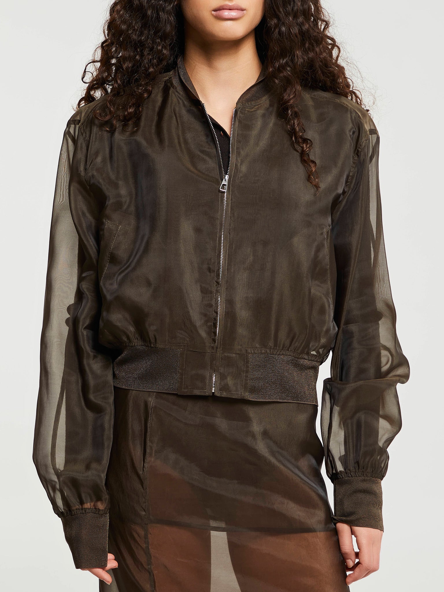 The Frankie Shop - Micky Cropped Sheer Bomber in Brown