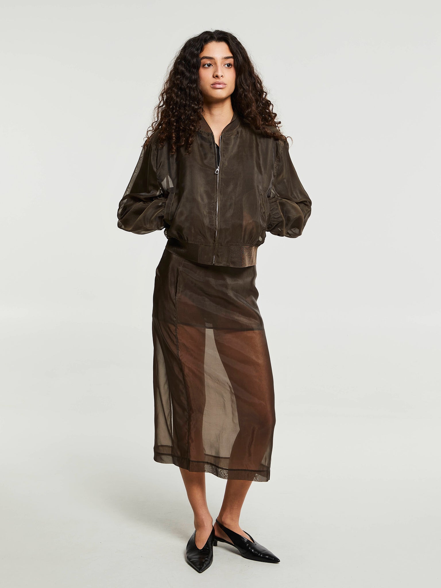 The Frankie Shop - Micky Cropped Sheer Bomber in Brown