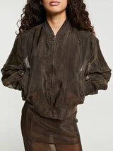 The Frankie Shop - Micky Cropped Sheer Bomber in Brown