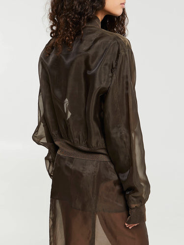 The Frankie Shop - Micky Cropped Sheer Bomber in Brown