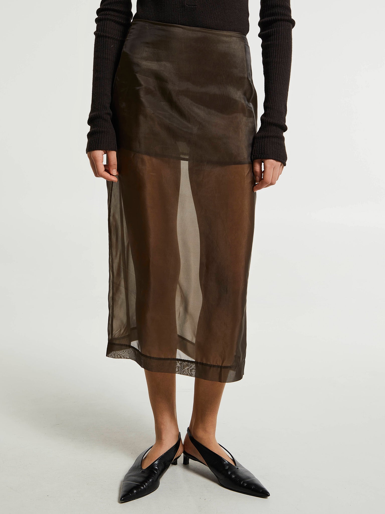 The Frankie Shop - Peri Sheer Midi Skirt in Brown