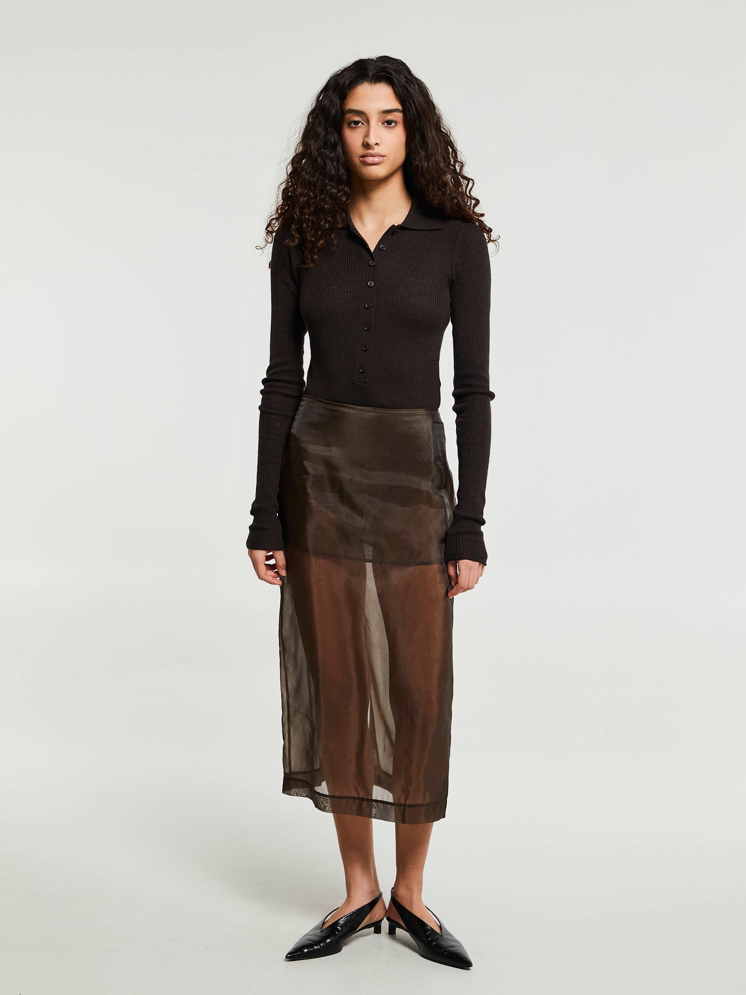 The Frankie Shop - Peri Sheer Midi Skirt in Brown