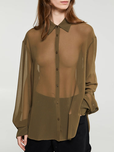 The Frankie Shop - Peri Georgette Shirt in Khaki