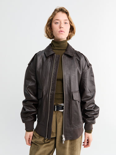 The Frankie Shop - Viper Leather Jacket in Brown