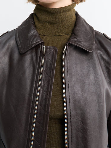 The Frankie Shop - Viper Leather Jacket in Brown