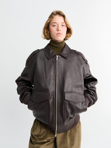 The Frankie Shop - Viper Leather Jacket in Brown