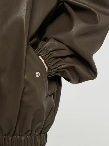 The Frankie Shop - Senta Faux Leather Bomber in Khaki Brown