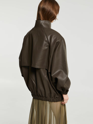 The Frankie Shop - Senta Faux Leather Bomber in Khaki Brown