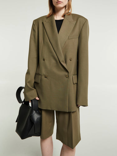 The Frankie Shop - Newark Double Breasted Blazer in Khaki