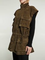 The Frankie Shop - Turin Suede Cargo Jacket in Khaki