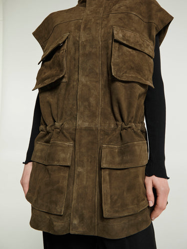 The Frankie Shop - Turin Suede Cargo Jacket in Khaki