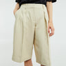 The Frankie Shop - Bilbao Linen Pleated Bermuda Shorts in Cement