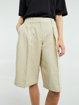 The Frankie Shop - Bilbao Linen Pleated Bermuda Shorts in Cement