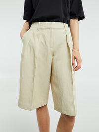 The Frankie Shop - Bilbao Linen Pleated Bermuda Shorts in Cement