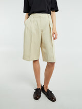 The Frankie Shop - Bilbao Linen Pleated Bermuda Shorts in Cement