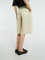 The Frankie Shop - Bilbao Linen Pleated Bermuda Shorts in Cement
