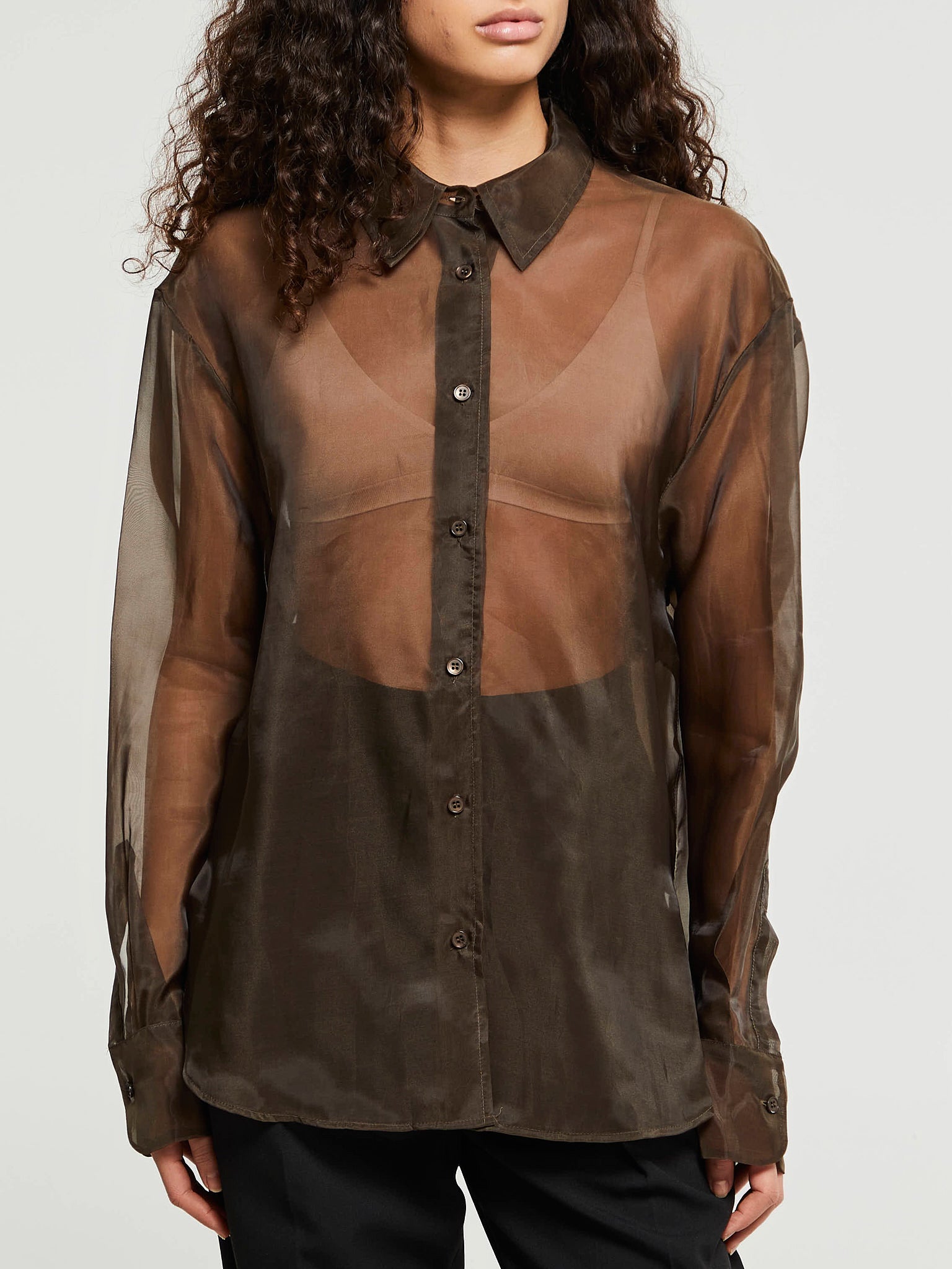 The Frankie Shop - Peri Sheer Shirt in Brown